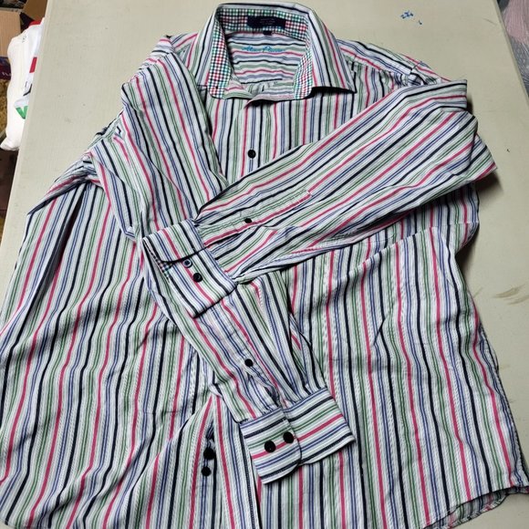 ALAN FLUSSER Men’s Long Sleeve Casual Shirt Size Large Multi- Color Stripped Top - Picture 7 of 13